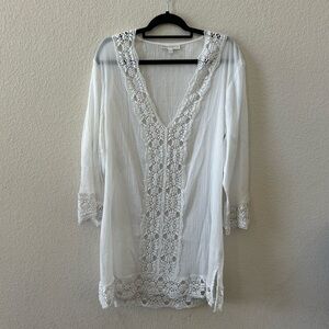 La Blanca White Resort Wear Swim Coverup, Size Large, 100% Cotton